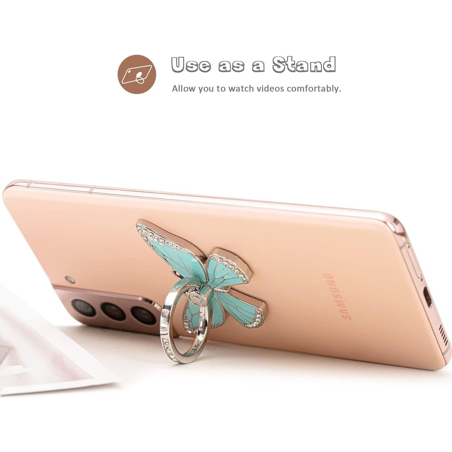 Soporte de Anillo Doflyesky Mariposa 360° Verde Plateado