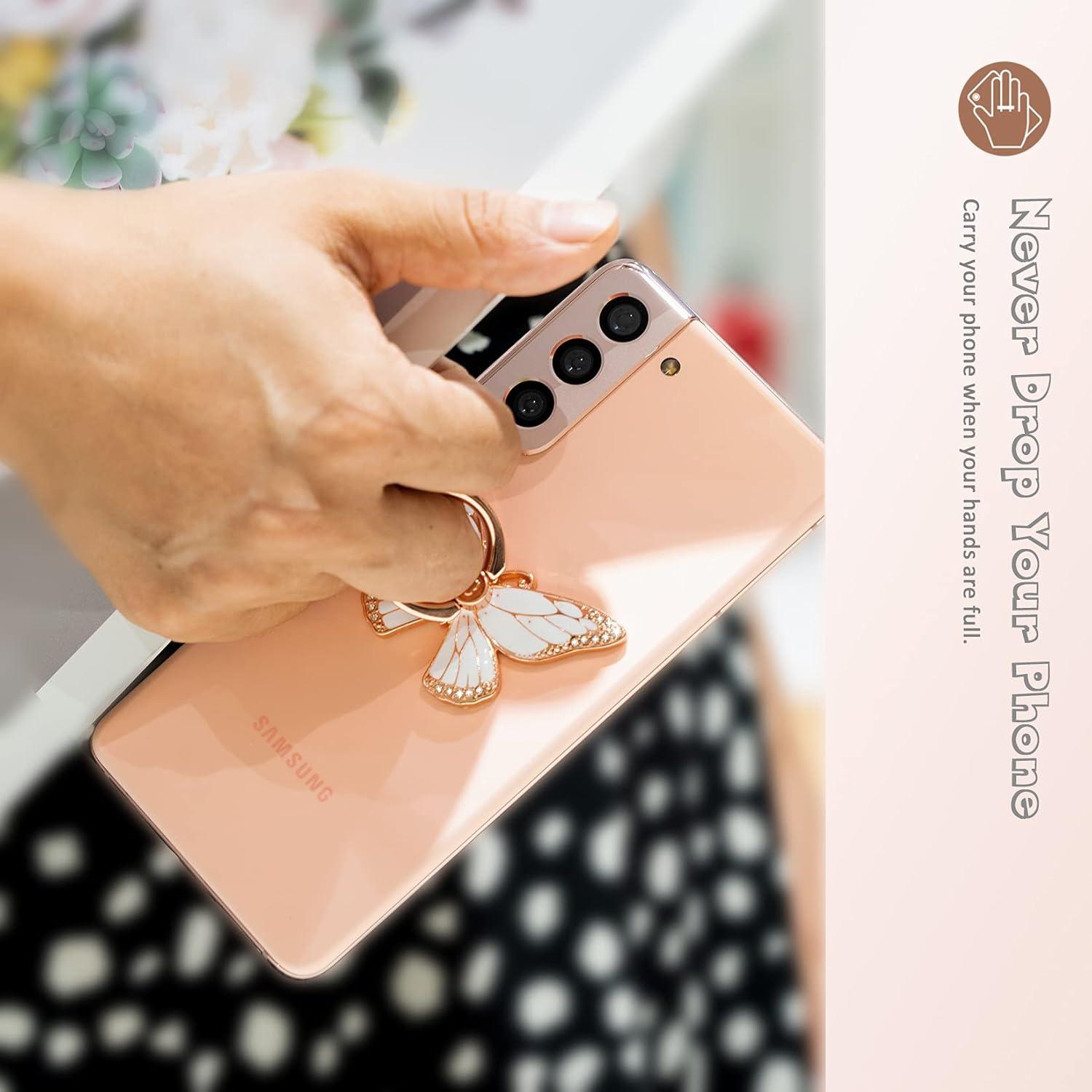 Soporte de Anillo Doflyesky Mariposa 360° Verde Plateado