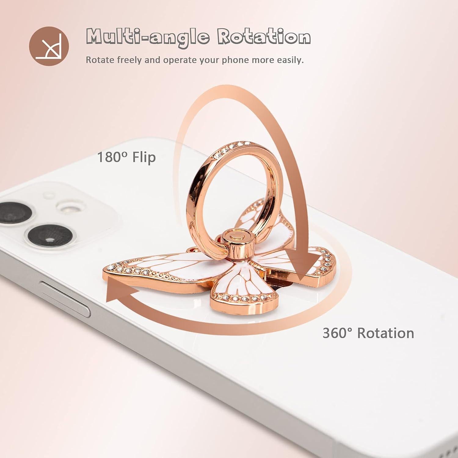 Soporte de Anillo Doflyesky Mariposa 360° Verde Plateado