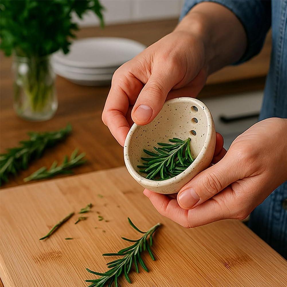 Tazón Deshojador de Hierbas Cerámico Hugimpel, 10cm, Apto Microondas