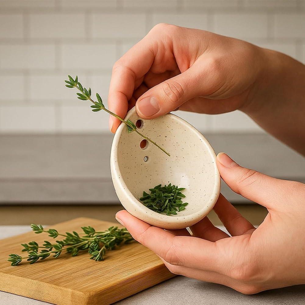 Tazón Deshojador de Hierbas Cerámico Hugimpel, 10cm, Apto Microondas