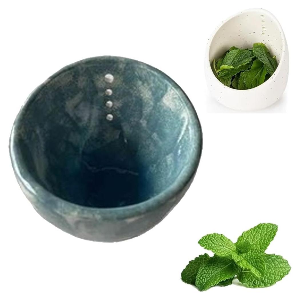 Tazón Deshojador de Hierbas Cerámica Hugimpel Esmalte Azul