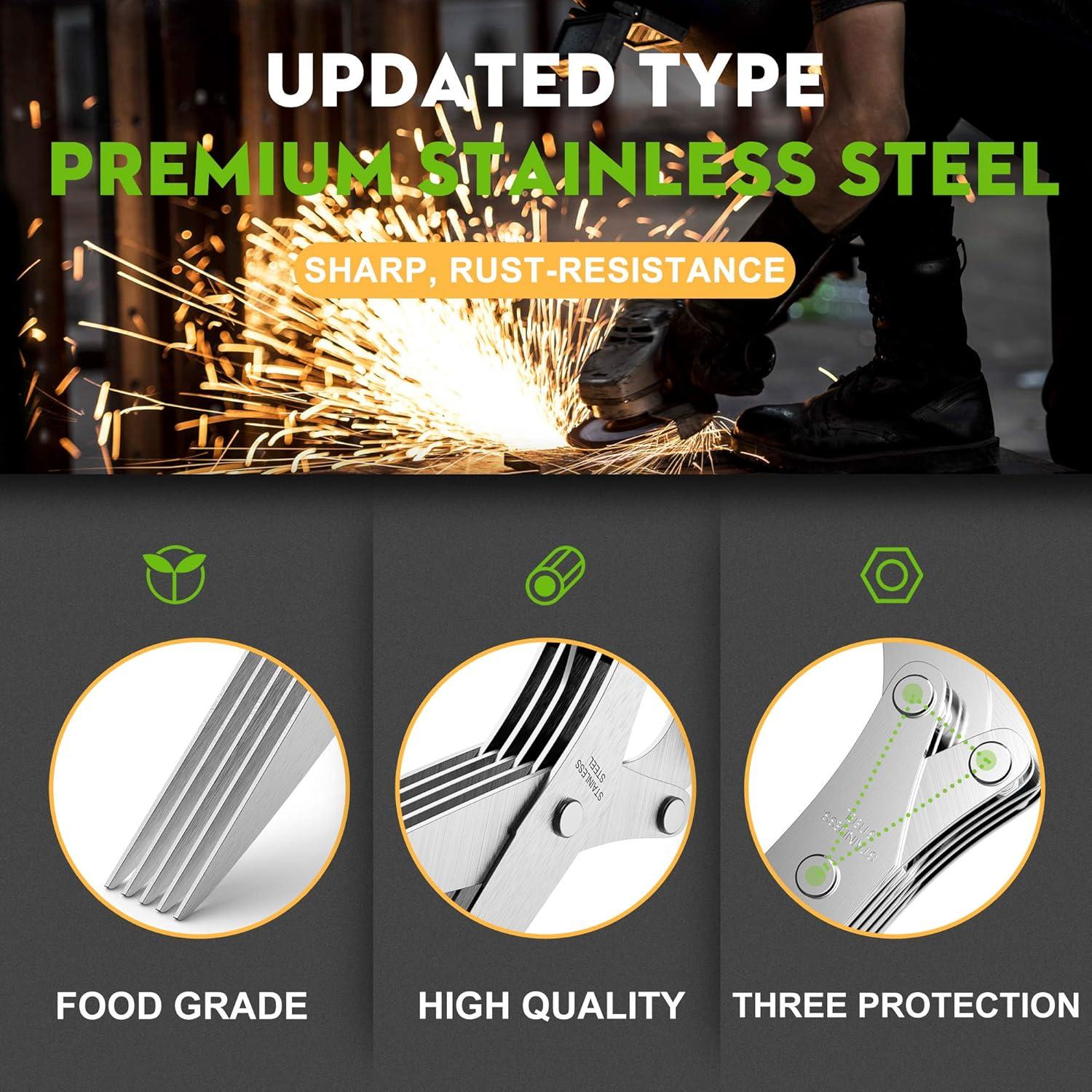 Tijeras para Hierbas POROMI 2025 con 5 Cuchillas Acero Inoxidable