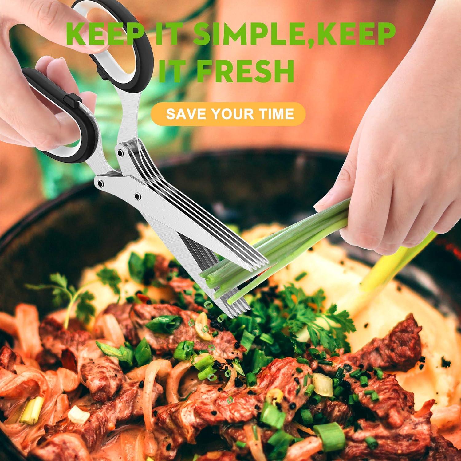 Tijeras para Hierbas POROMI 2025 con 5 Cuchillas Acero Inoxidable