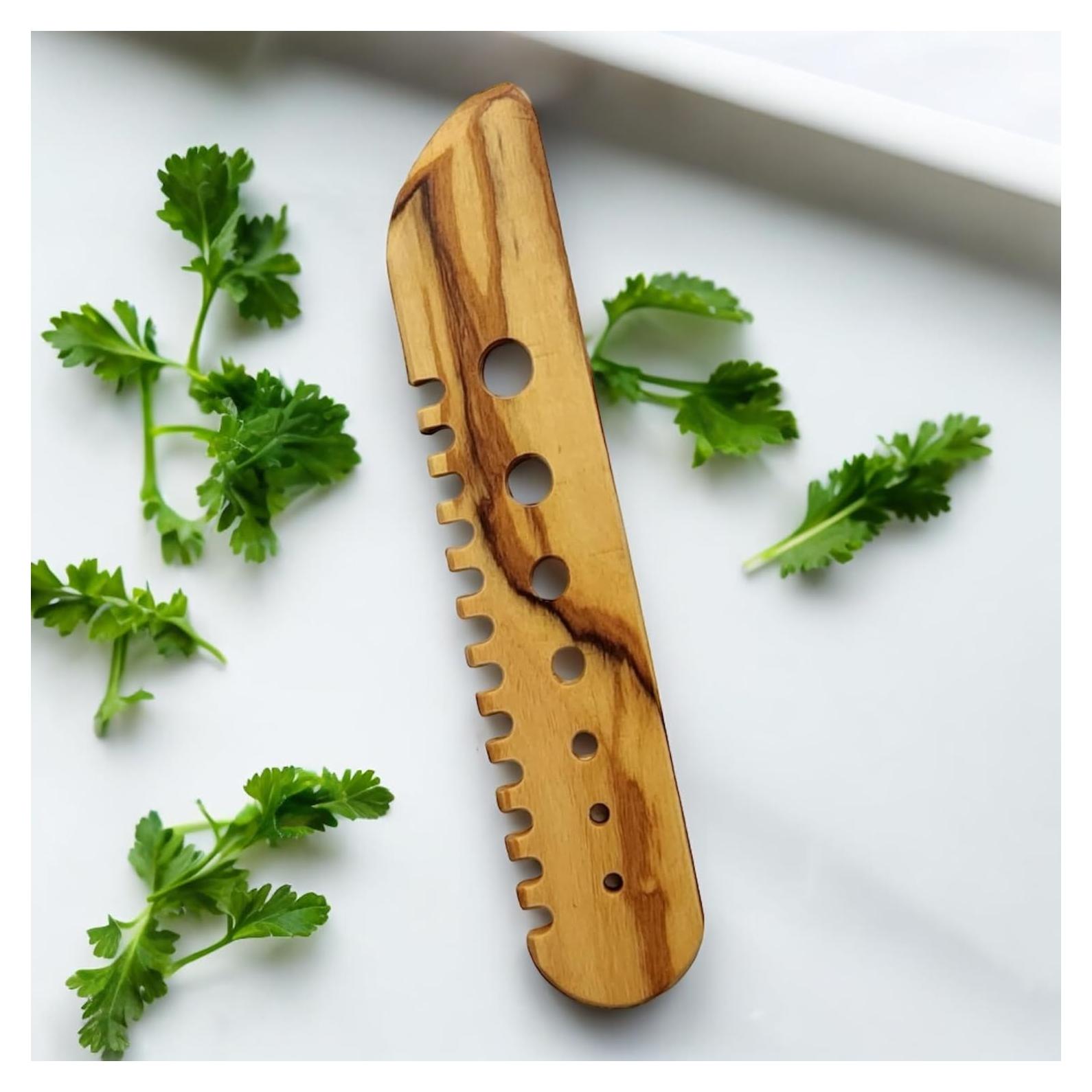 Herramienta de Deshojar Hierbas de Madera de Olivo Ecológica 15 cm