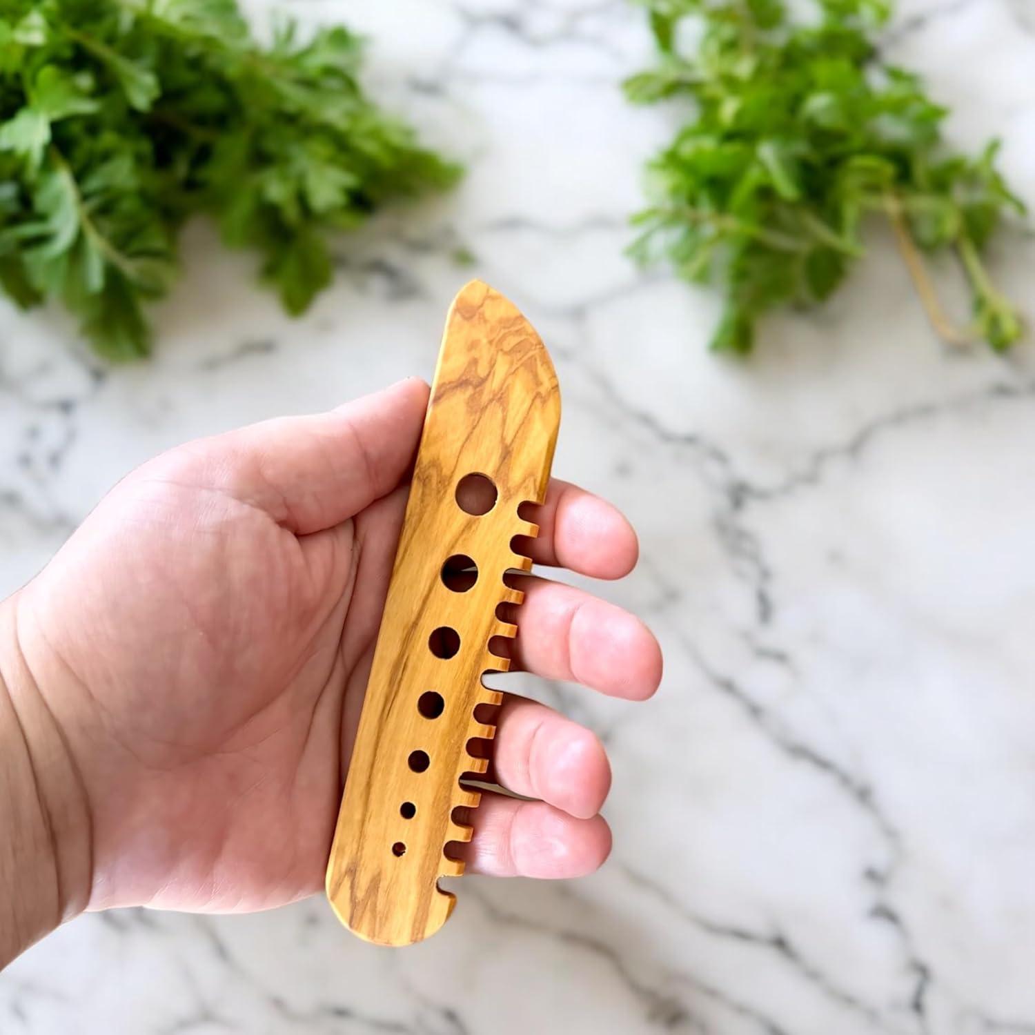 Herramienta de Deshojar Hierbas de Madera de Olivo Ecológica 15 cm