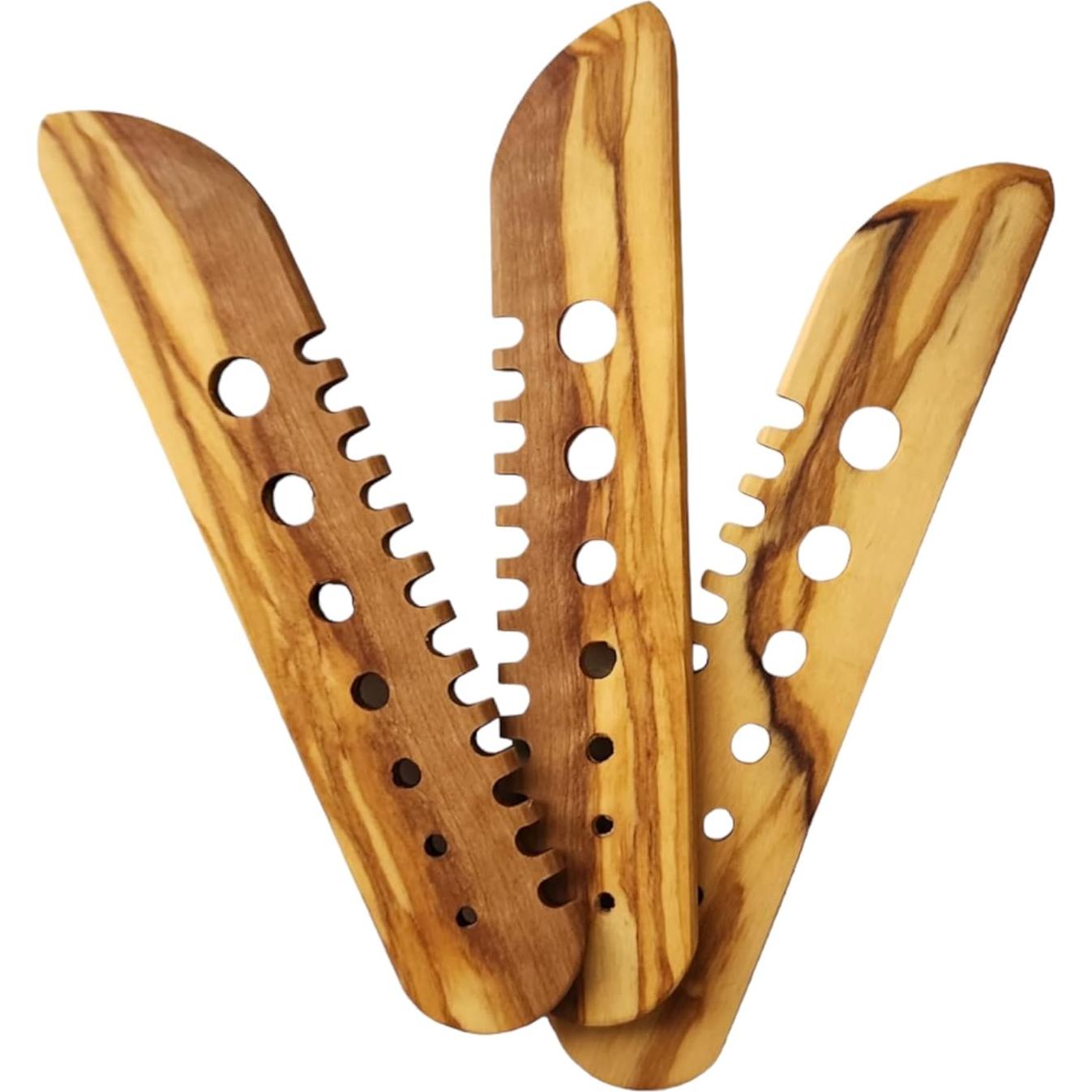 Herramienta de Deshojar Hierbas de Madera de Olivo Ecológica 15 cm