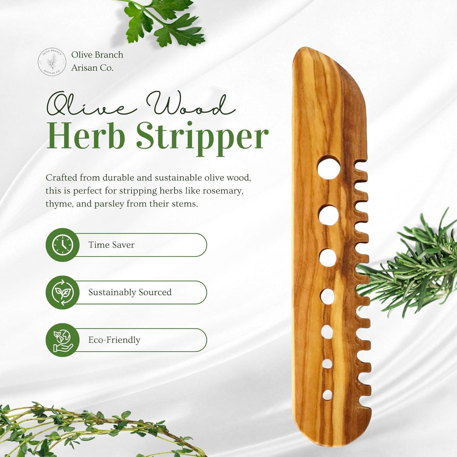 Herramienta de Deshojar Hierbas de Madera de Olivo Ecológica 15 cm