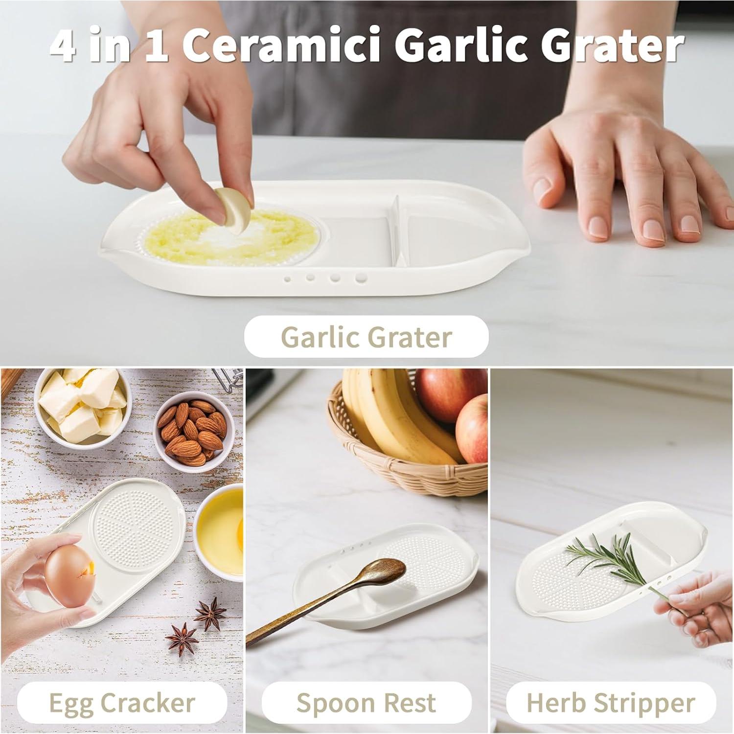 Rallador 4 en 1 de Cerámica RinoceronteBlanco - Ajo, Jengibre, Huevos