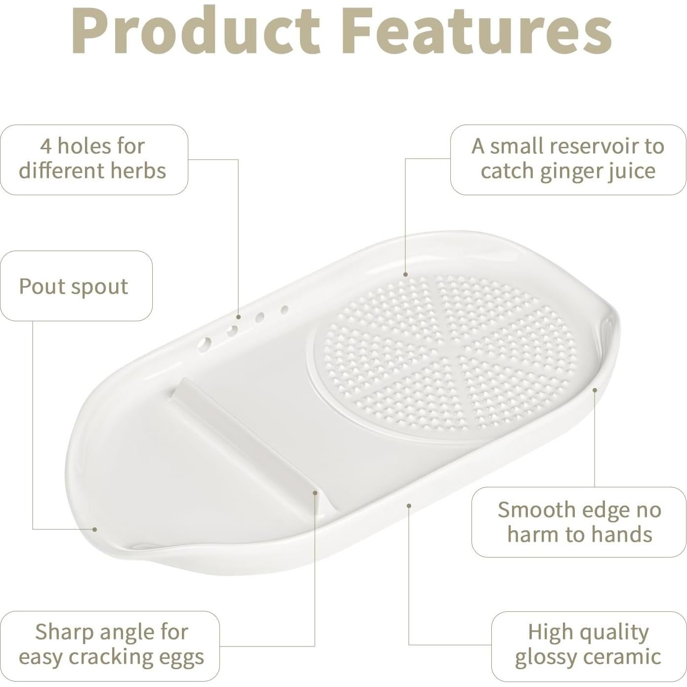 Rallador 4 en 1 de Cerámica RinoceronteBlanco - Ajo, Jengibre, Huevos