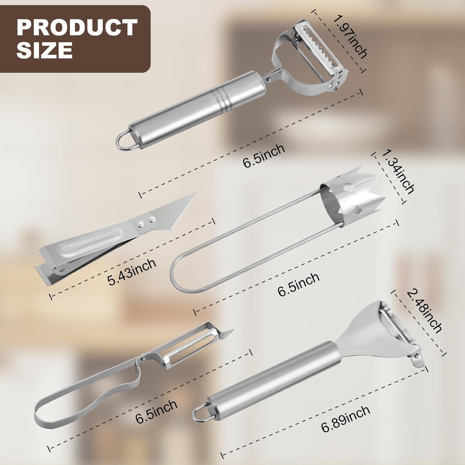 Juego de peladores de frutas y verduras Luanben 5 piezas acero inoxidable