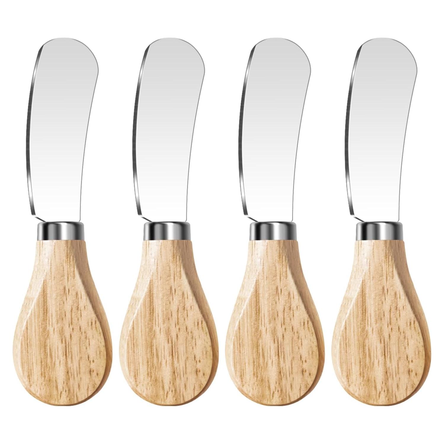 Set de 4 cuchillos para untar mantequilla Mlurcu - Acero inoxidable y madera de roble
