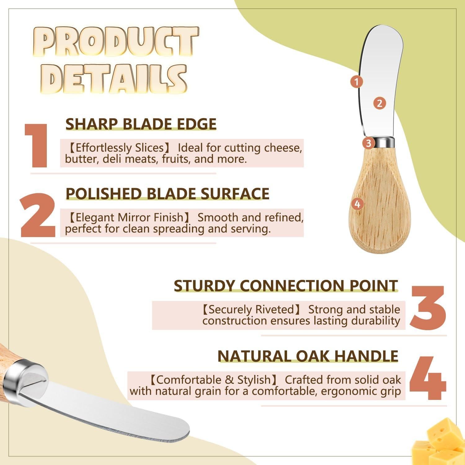 Set de 4 cuchillos para untar mantequilla Mlurcu - Acero inoxidable y madera de roble