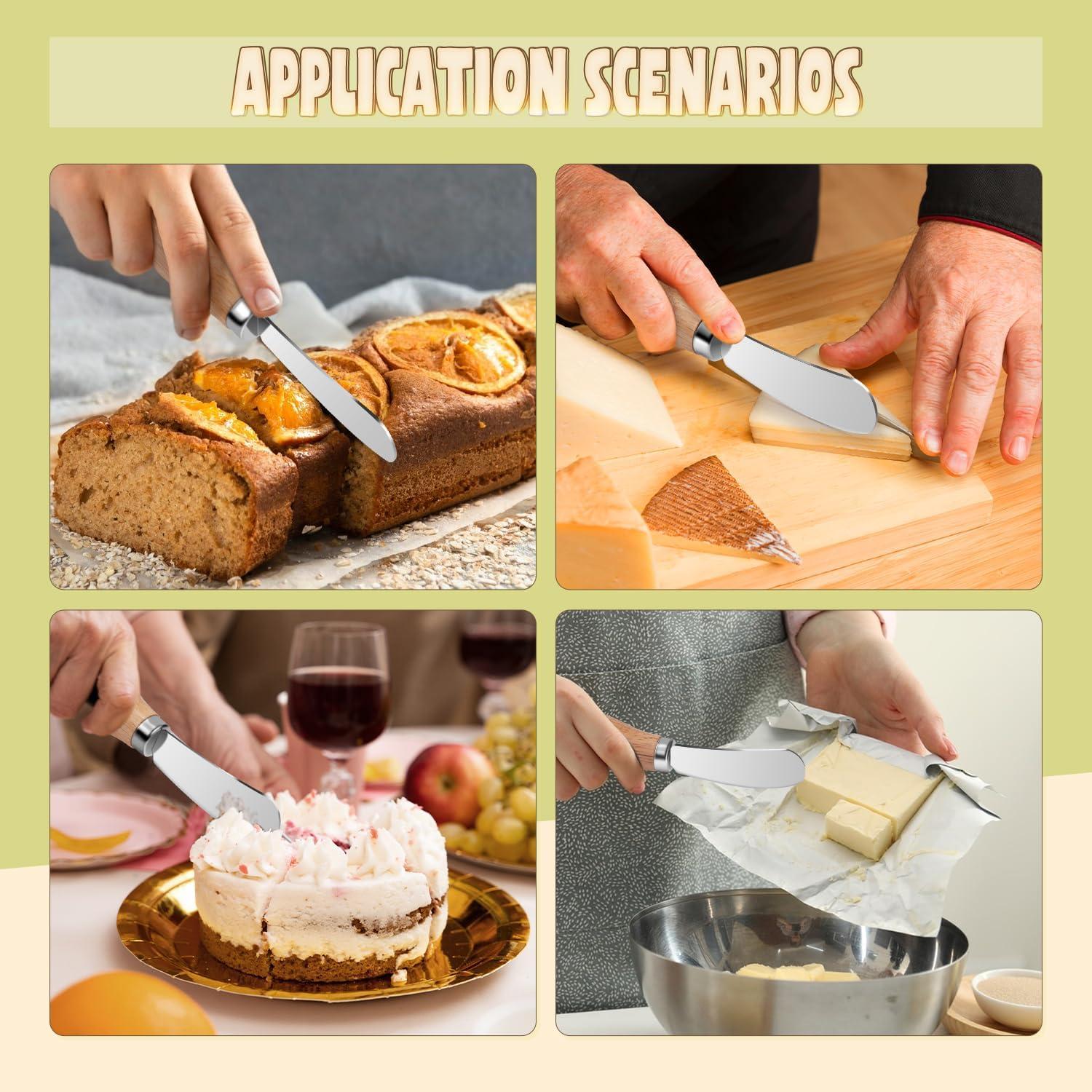 Set de 4 cuchillos para untar mantequilla Mlurcu - Acero inoxidable y madera de roble