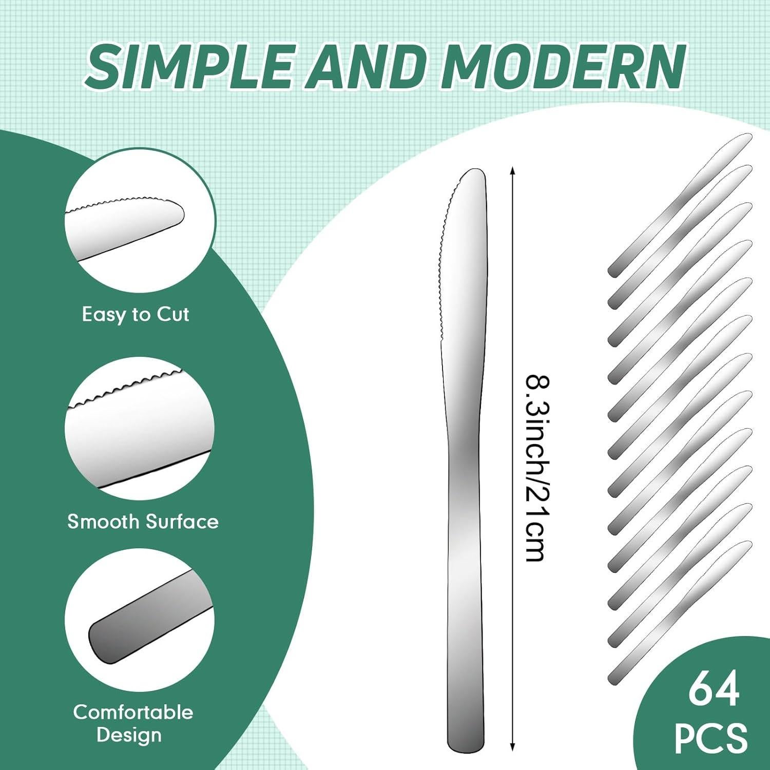 Juego de 64 cuchillos de cena Therwen de acero inoxidable 21.4 cm