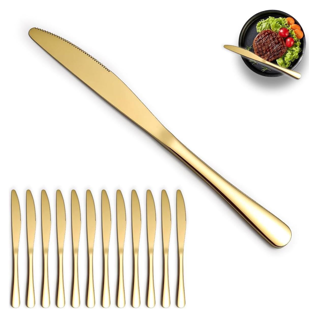 Juego de 12 cuchillos de cena dorados ReaNea de acero inoxidable