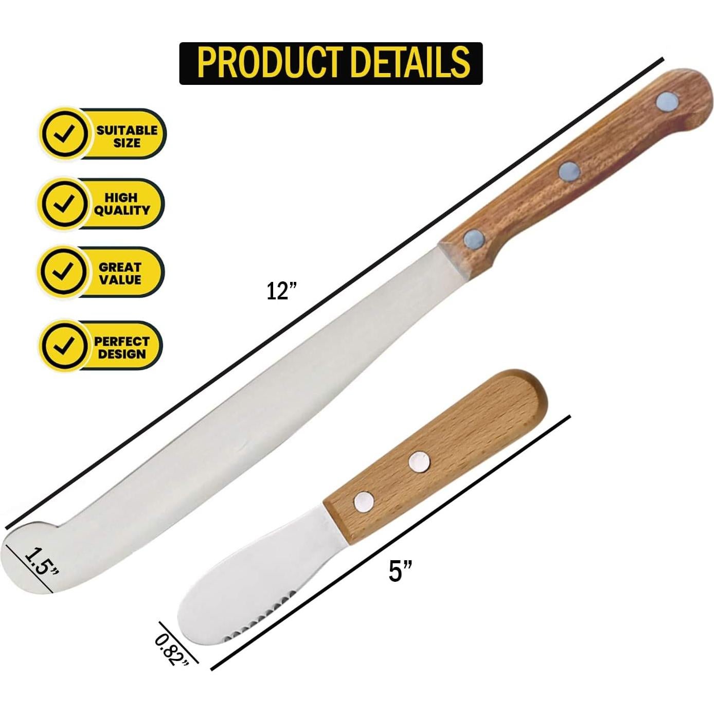 Cuchillos para Untar Performore 2PCS Acero Inoxidable Madera