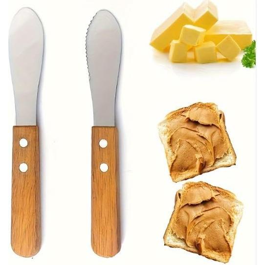 Cuchillos para Untar Performore 2PCS Acero Inoxidable Madera