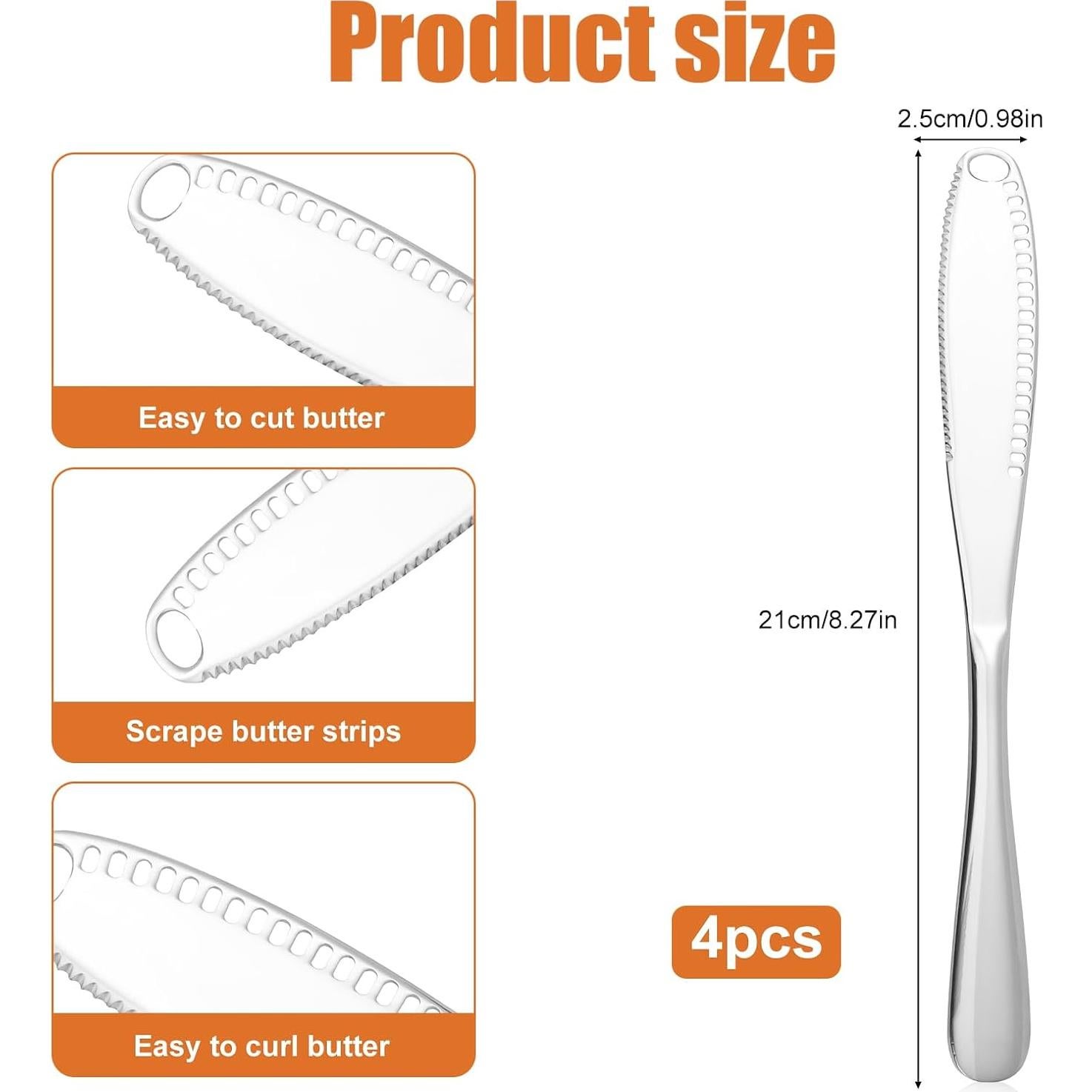 Juego de 4 cuchillos de mantequilla Gosknor 3 en 1 acero inoxidable