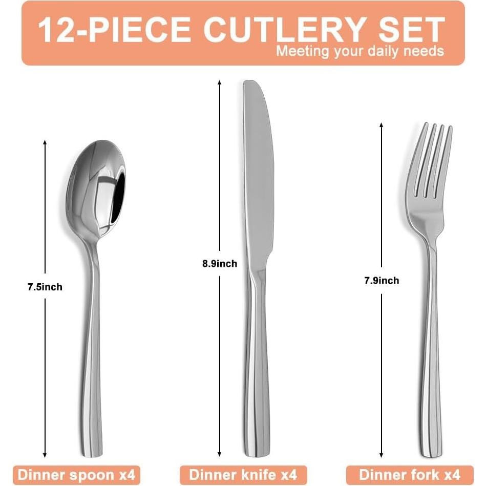 Juego de Cubiertos SANTUO 12 Piezas Acero Inoxidable 18/10