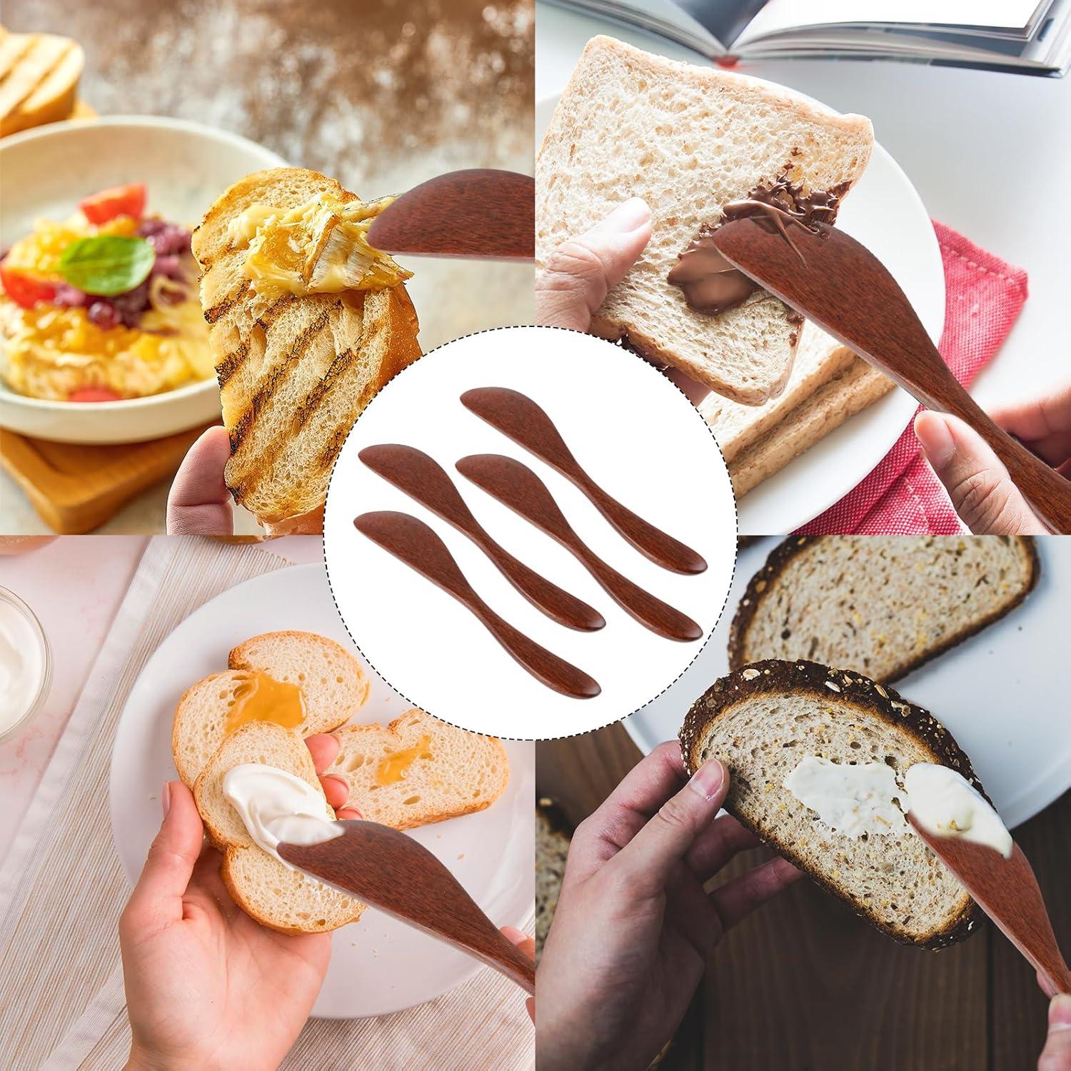 4 Espátulas de Mantequilla de Madera Mabor 15.3 cm Marrón Rojizo