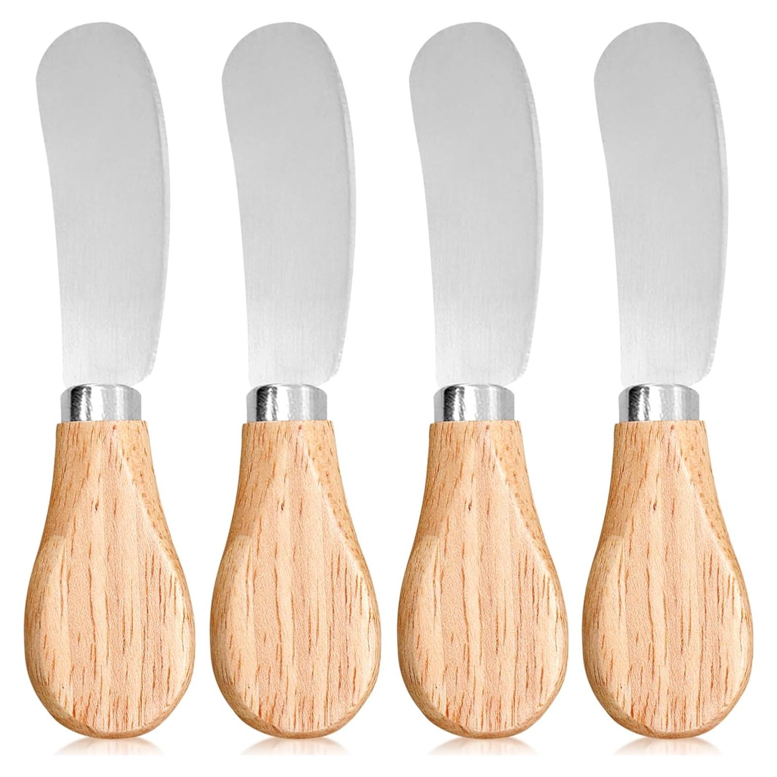 Juego de 4 Cuchillos para Untar Queso Hetenoyo - Acero Inoxidable y Madera