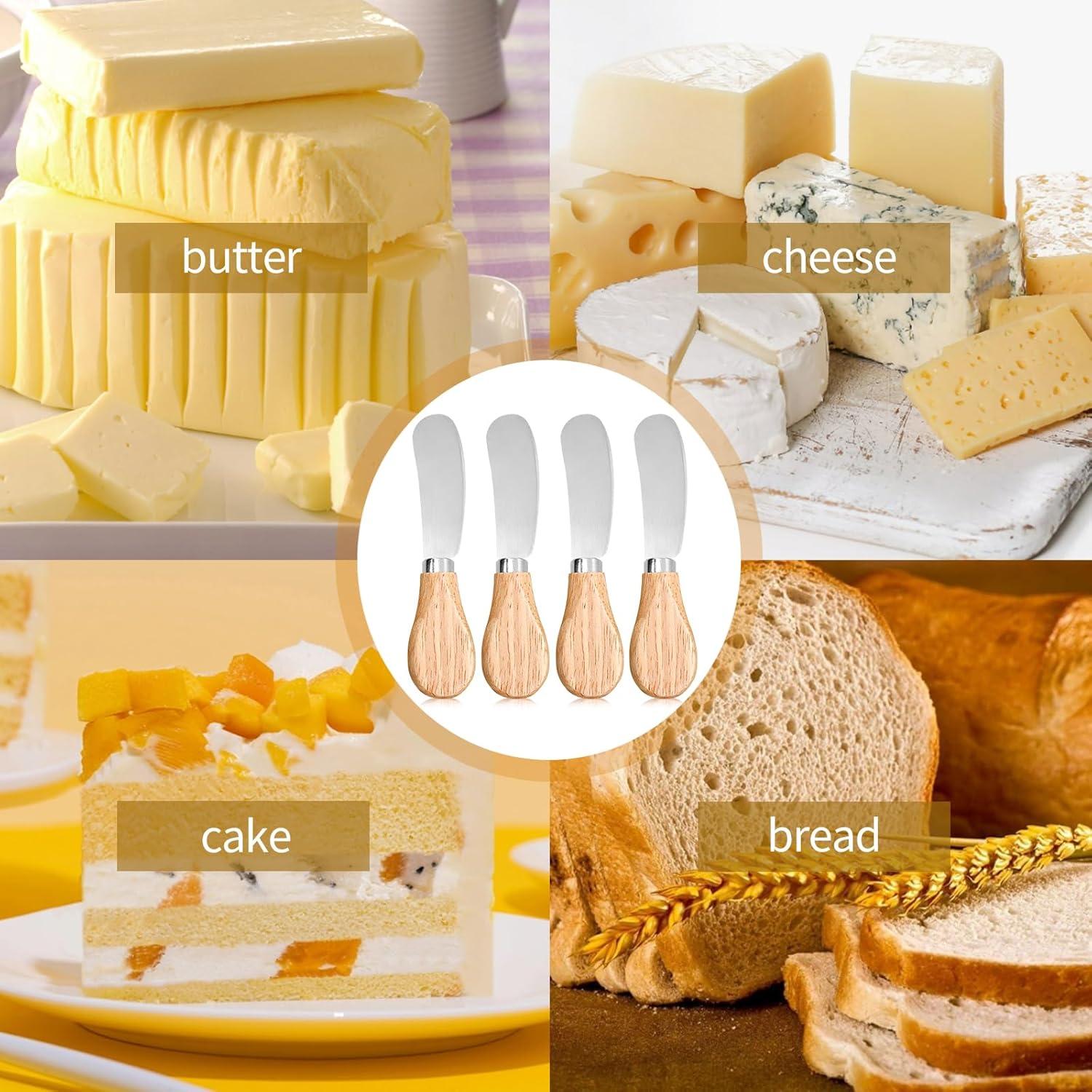 Juego de 4 Cuchillos para Untar Queso Hetenoyo - Acero Inoxidable y Madera