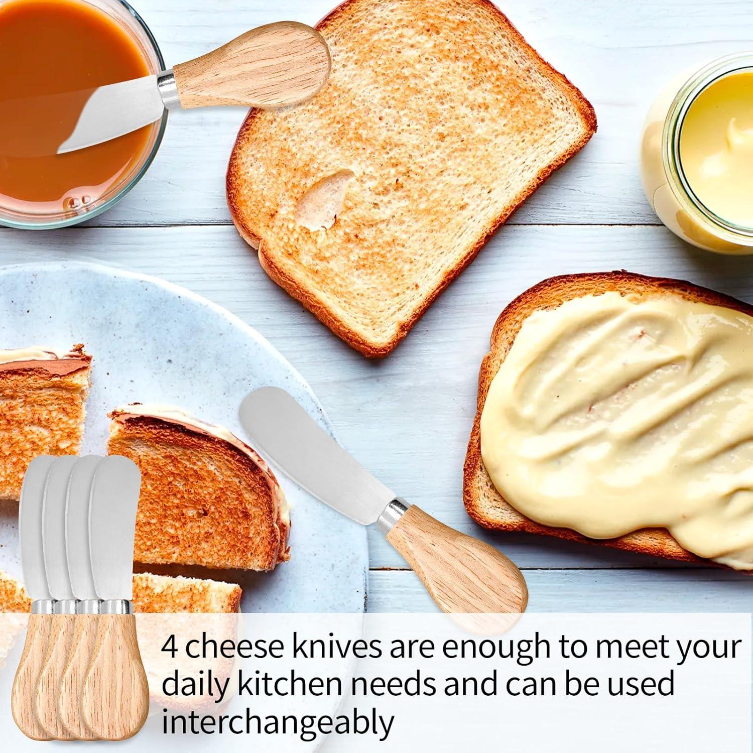 Juego de 4 Cuchillos para Untar Queso Hetenoyo - Acero Inoxidable y Madera