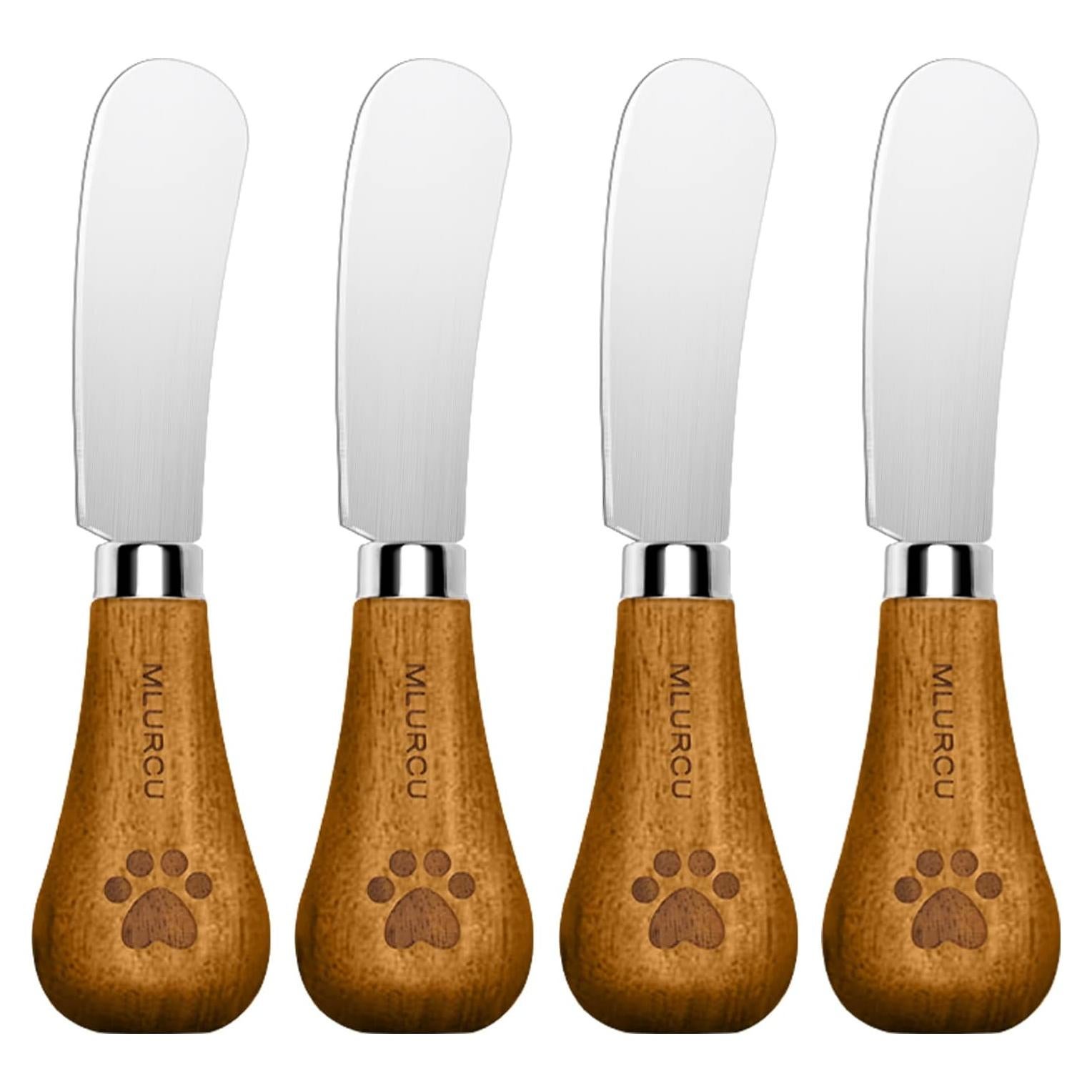Juego de 4 cuchillos para untar mantequilla Mlurcu - Acero inoxidable y madera de acacia