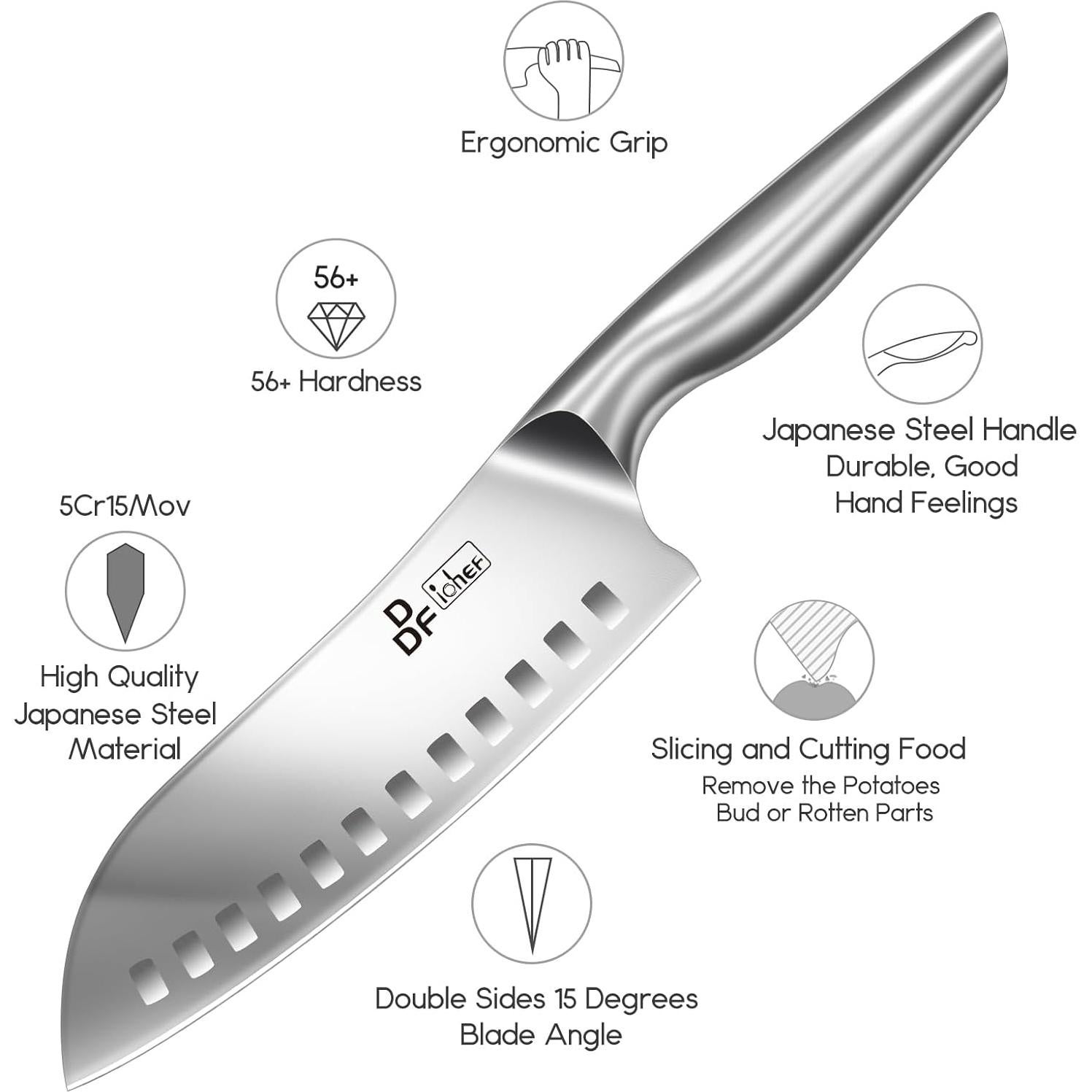Cuchillo de Chef DDF iohEF Santoku 7" Acero Inoxidable Profesional