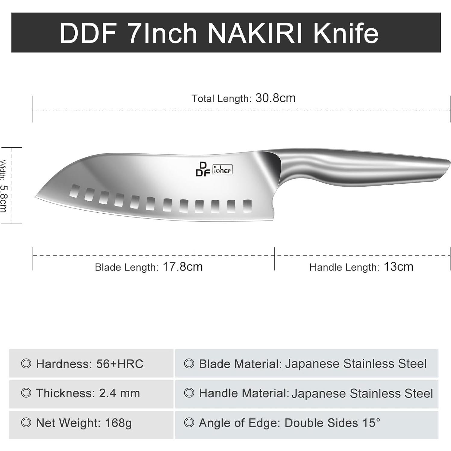 Cuchillo de Chef DDF iohEF Santoku 7" Acero Inoxidable Profesional