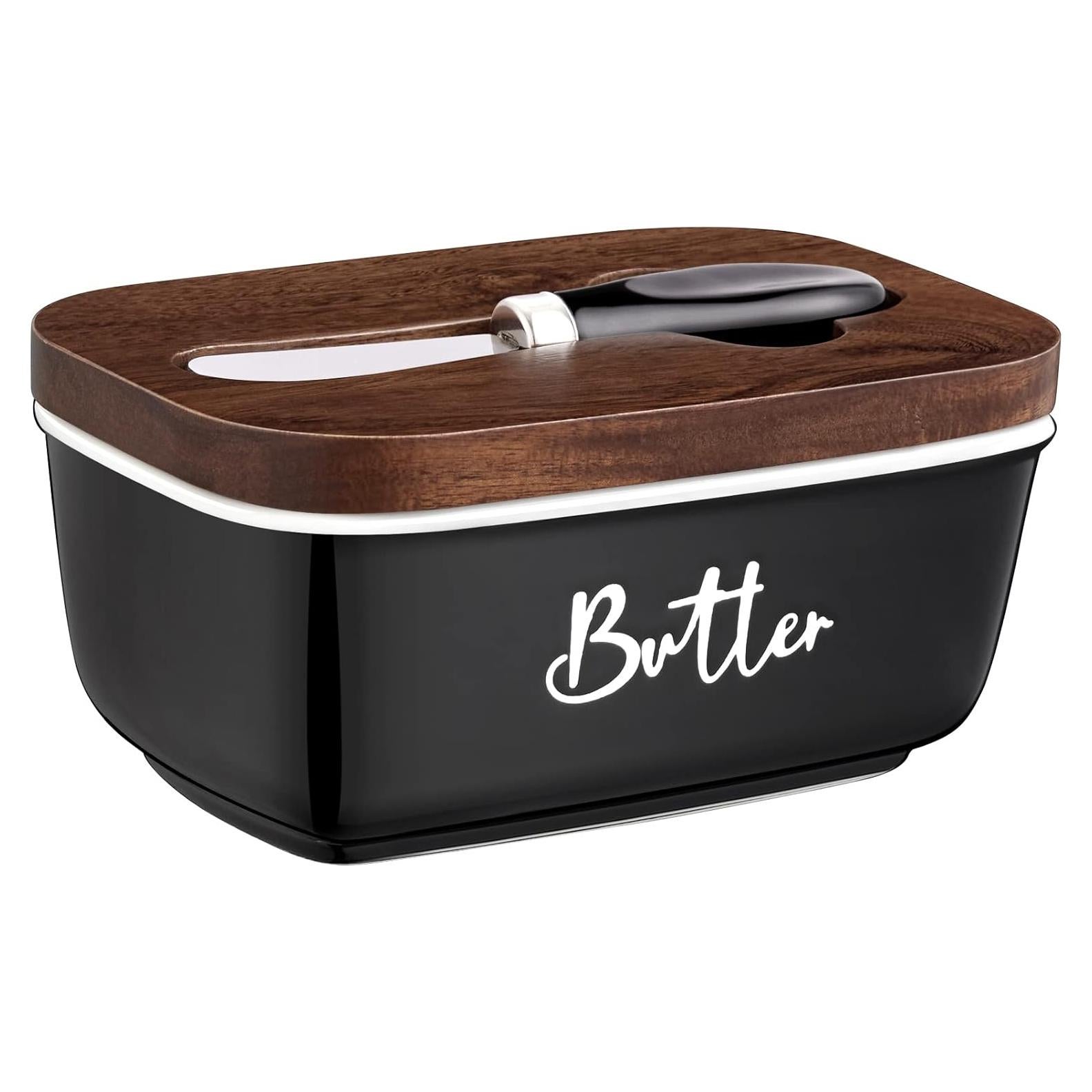 Plato de Mantequilla Cerámico ALELION Negro con Tapa de Acacia