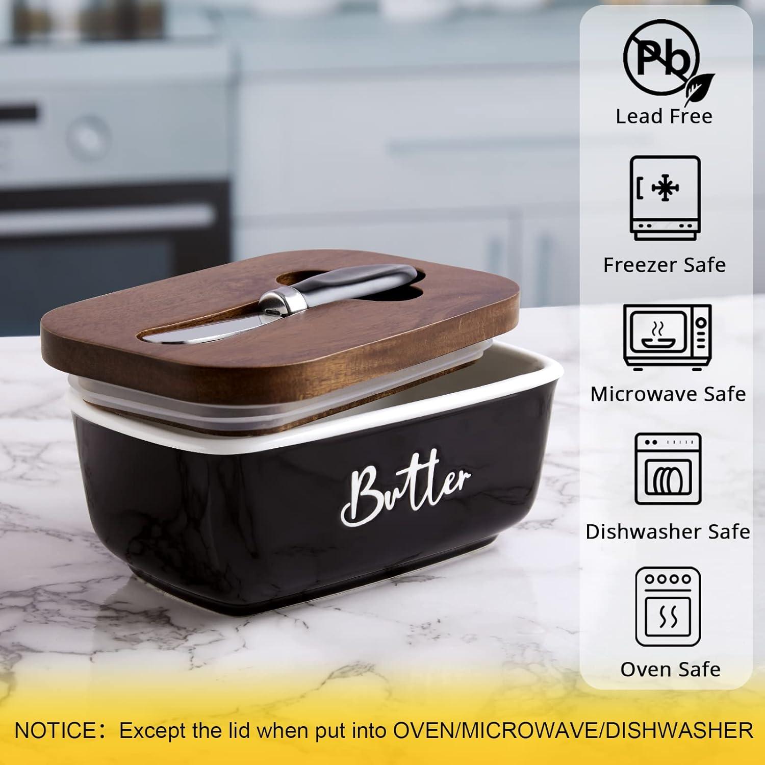 Plato de Mantequilla Cerámico ALELION Negro con Tapa de Acacia