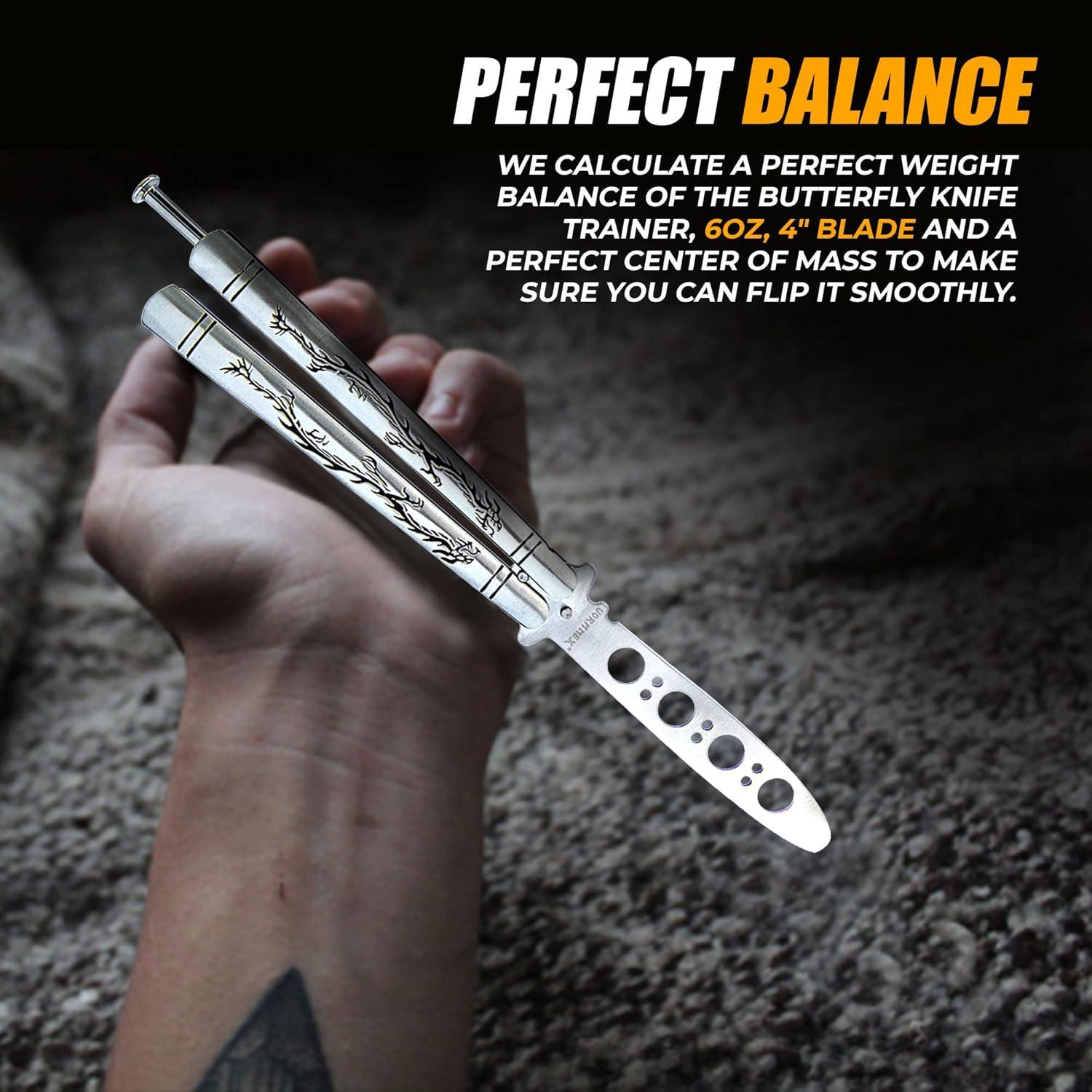 Entrenador de cuchillo mariposa VORNNEX plata 23.2 cm acero inoxidable