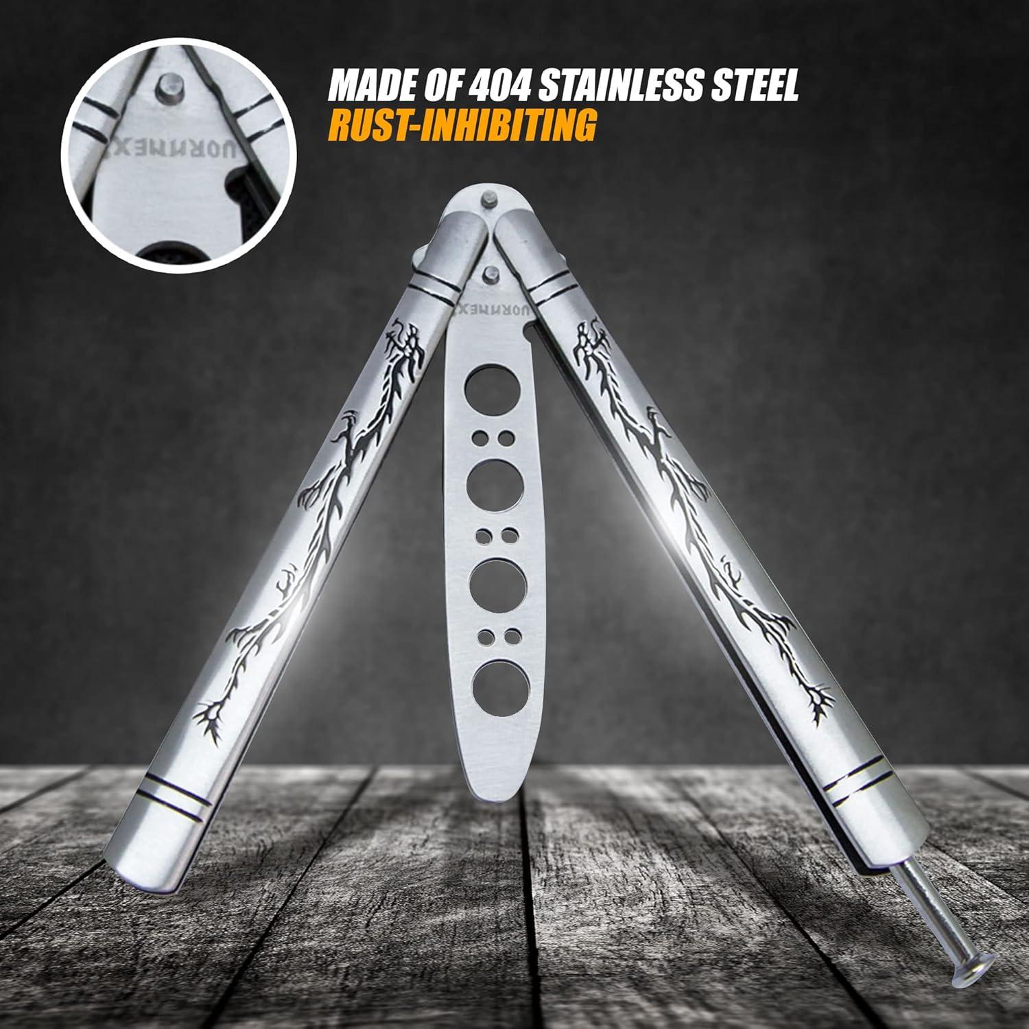 Entrenador de cuchillo mariposa VORNNEX plata 23.2 cm acero inoxidable