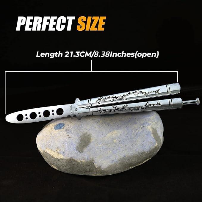 Entrenador de cuchillo mariposa VORNNEX plata 23.2 cm acero inoxidable