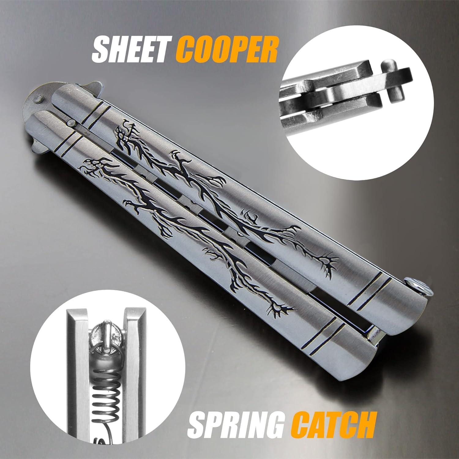 Entrenador de cuchillo mariposa VORNNEX plata 23.2 cm acero inoxidable