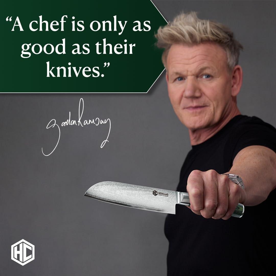 Cuchillo Santoku HexClad 17.78 cm Damasco Japonés Pakkawood