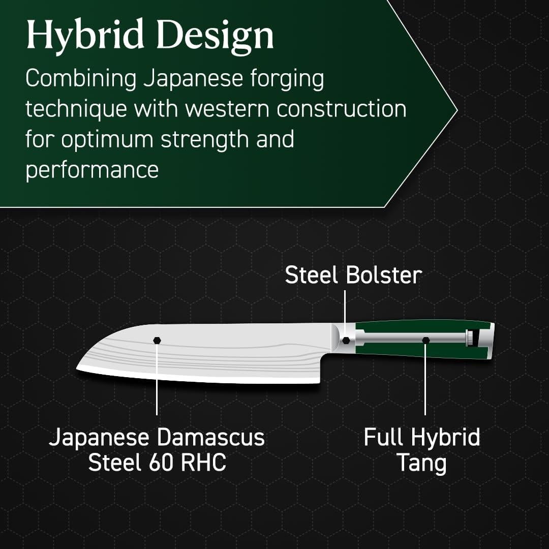 Cuchillo Santoku HexClad 17.78 cm Damasco Japonés Pakkawood