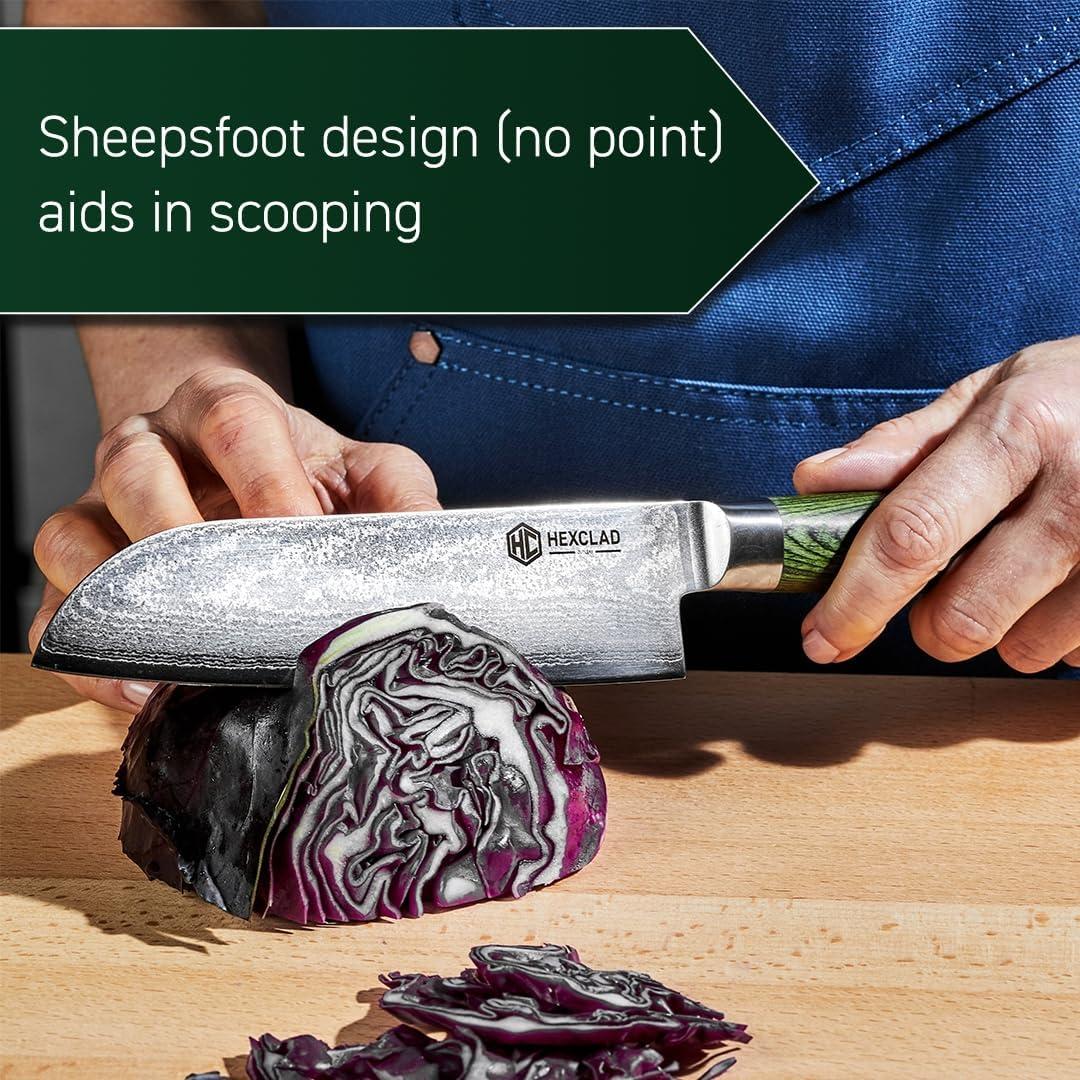 Cuchillo Santoku HexClad 17.78 cm Damasco Japonés Pakkawood