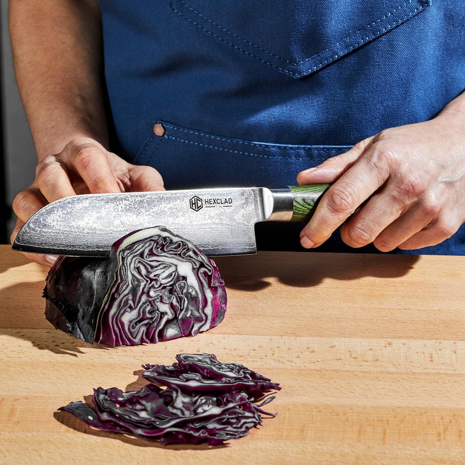 Cuchillo Santoku HexClad 17.78 cm Damasco Japonés Pakkawood