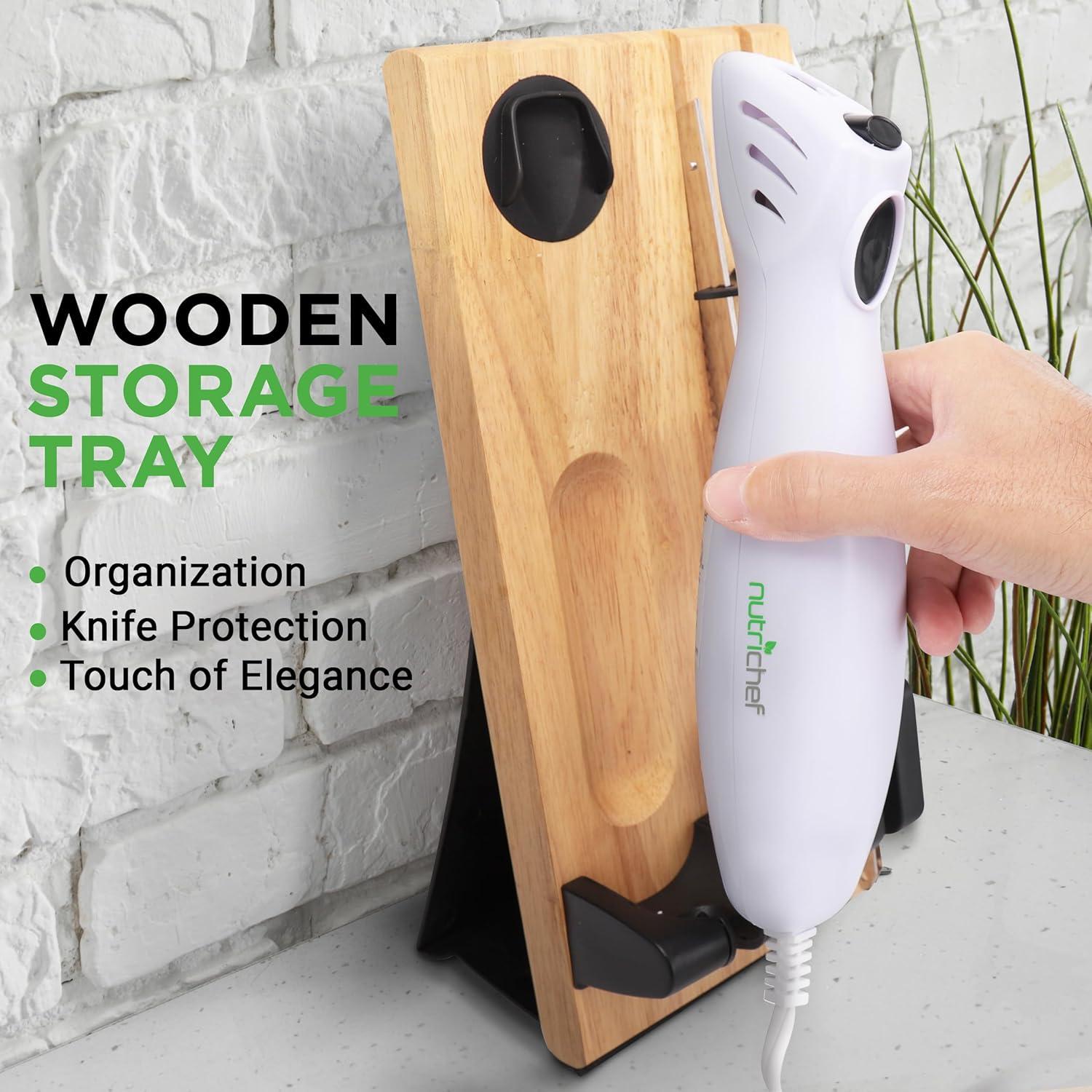 Cuchillo Cortador Eléctrico NutriChef PKELKN16 con Soporte de Madera