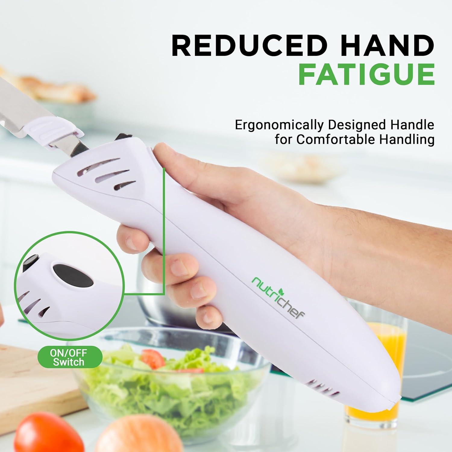 Cuchillo Cortador Eléctrico NutriChef PKELKN16 con Soporte de Madera