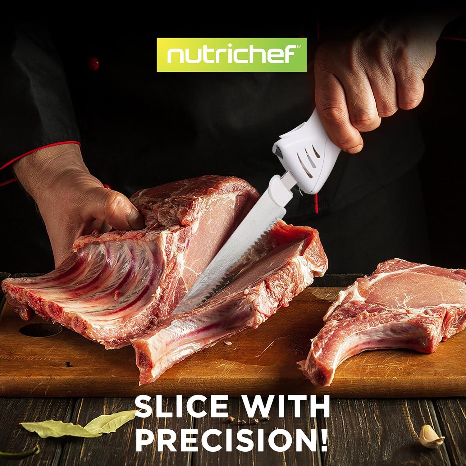 Cuchillo Cortador Eléctrico NutriChef PKELKN16 con Soporte de Madera