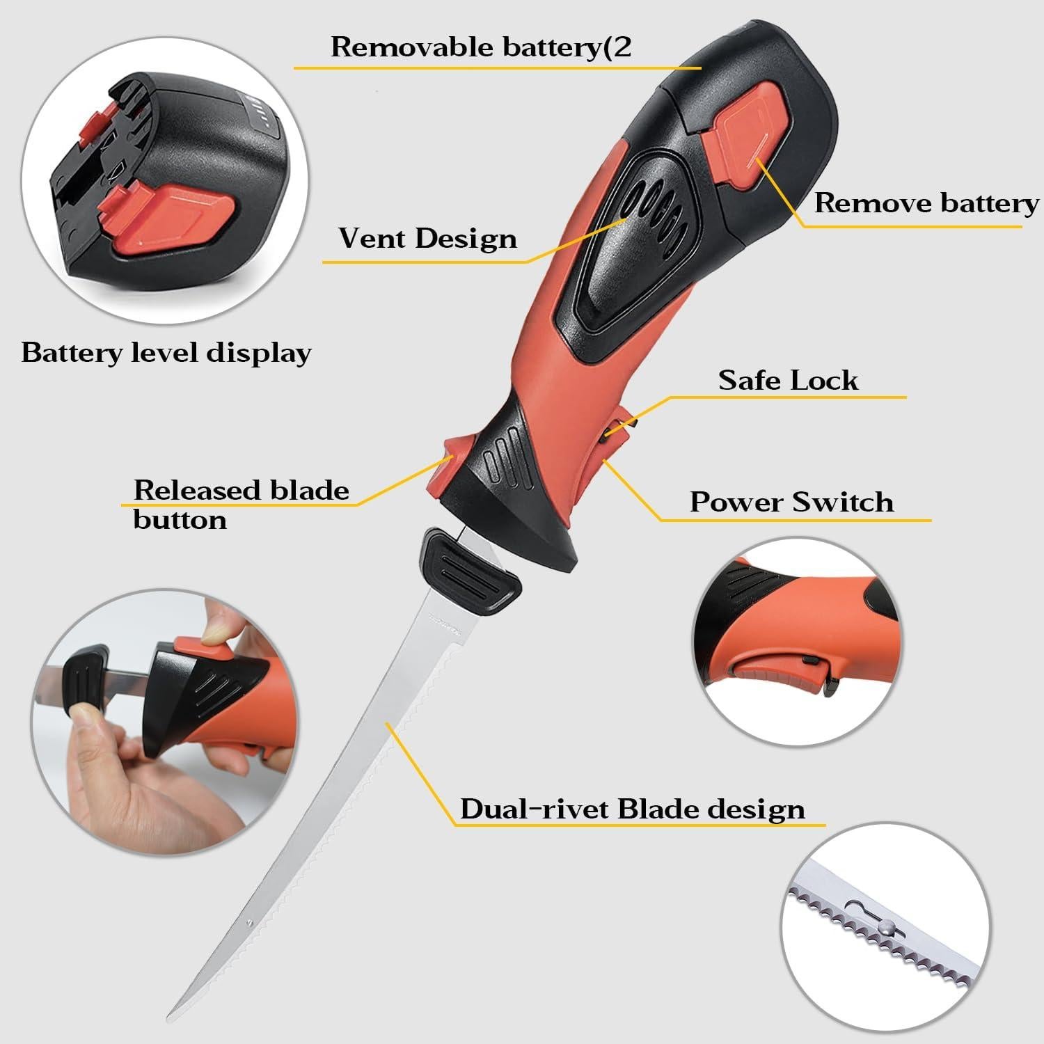 Cuchillo Eléctrico Inalámbrico Pratuor EK24-O para Pesca