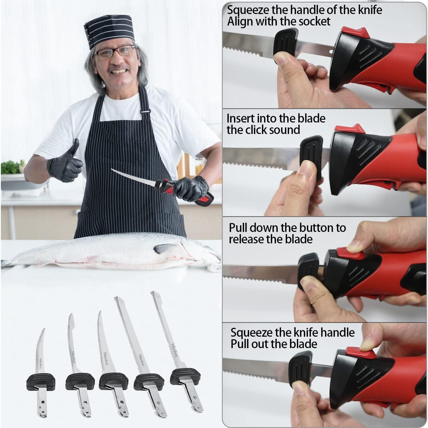 Cuchillo de Filete Eléctrico Mershca Inalámbrico 5 Cuchillas 25.4cm