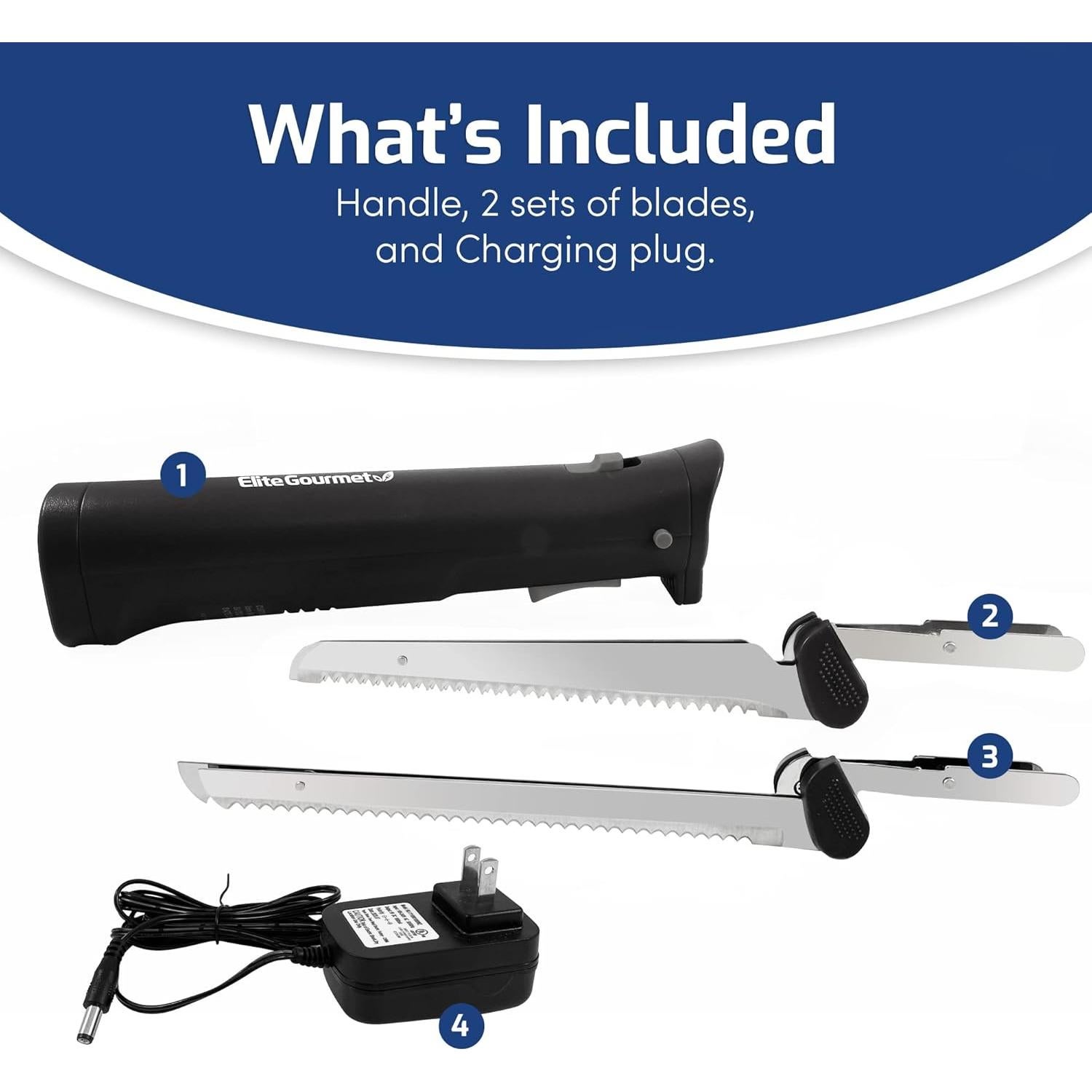 Cuchillo Eléctrico Recargable Elite Gourmet EK9810 4 Cuchillas