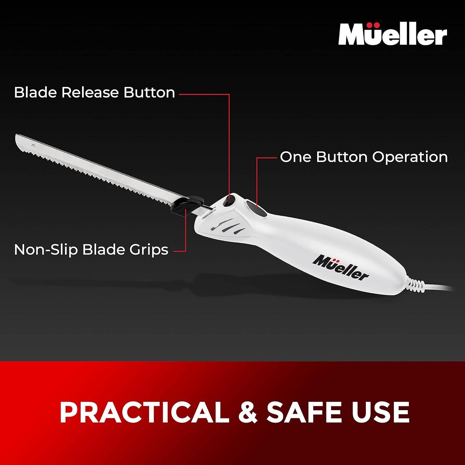 Cuchillo Eléctrico Mueller EK-370WH 100W con Tenedor y Cuchillas