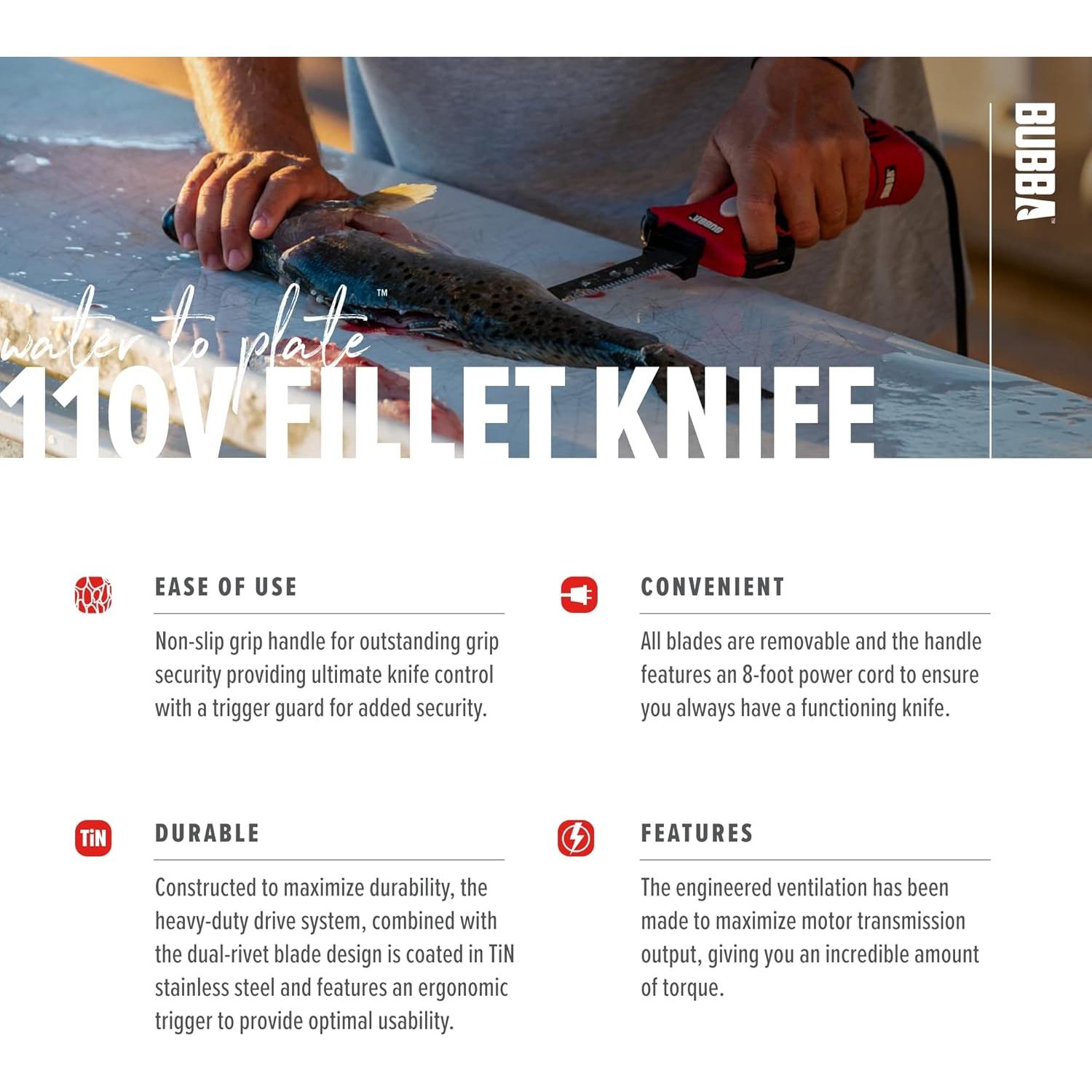 Cuchillo Eléctrico BUBBA 110V con Mango Antideslizante y 4 Cuchillas