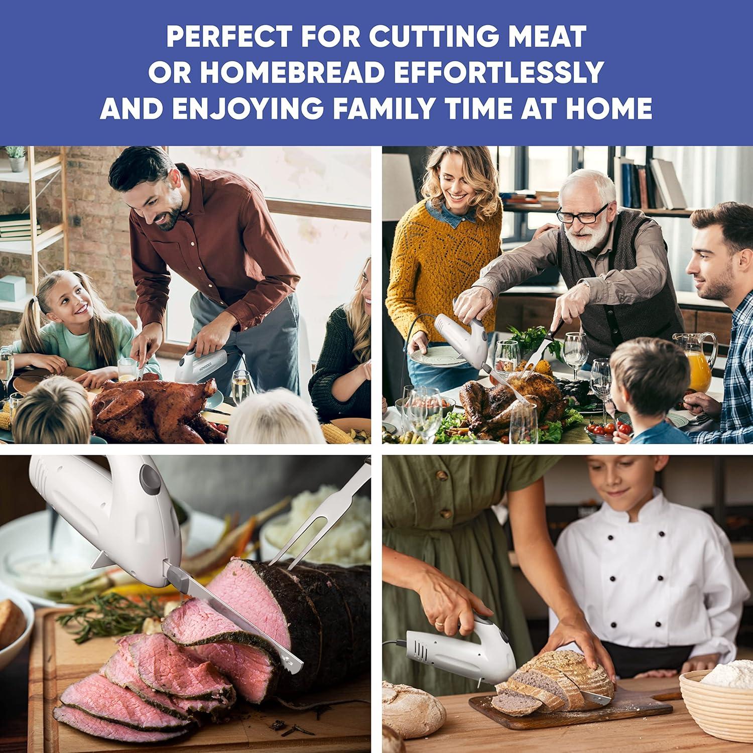 Cuchillo Eléctrico Homaider con Tenedor y Cuchillas de Acero Inoxidable